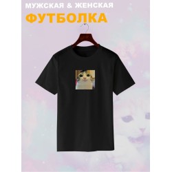 Футболка мем кот улыбается милый котик kawai каваи с принтом