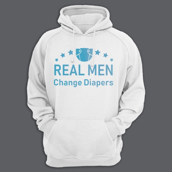 Прикольная мужская толстовка с капюшоном с надписью Real men change diapers.
