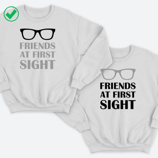Парные свитшоты для двоих друзей Friends at first sight. Толстовки без капюшона для двоих