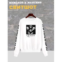 Свитшот Queen рок группа Квин rock merch белый с принтом, надписью, рисунком rock, logo, лого, логотип, оверсайз, унисекс, мужской и женский для подростка и молодежи, рокерская одежда