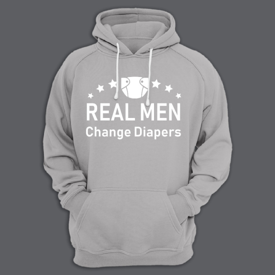 Прикольная мужская толстовка с капюшоном с надписью Real men change diapers.