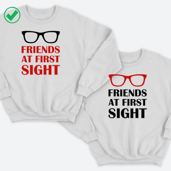 Парные свитшоты для двоих друзей Friends at first sight. Толстовки без капюшона для двоих