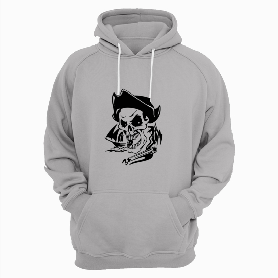 Худи с черепом Пират с кораблем и ружьем мужское серое толстовка с капюшоном с рисунком с принтом унисекс