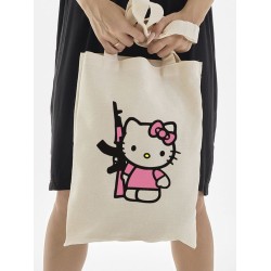 Сумка шоппер бежевый Аниме Hello Kitty Куроми дрейн тканевая с принтом Хелло Китти геншин импакт однотонный мягкий большая с надписью Хело Кити через плечо с котом bts токийские мстители