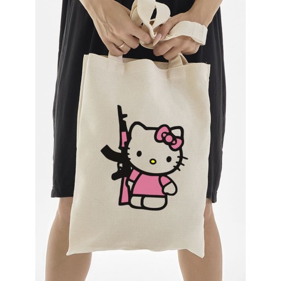 Сумка шоппер бежевый Аниме Hello Kitty Куроми дрейн тканевая с принтом Хелло Китти геншин импакт однотонный мягкий большая с надписью Хело Кити через плечо с котом bts токийские мстители
