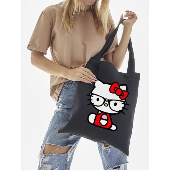 Сумка шоппер черный Аниме Hello Kitty Куроми дрейн тканевая с принтом Хелло Китти геншин импакт однотонный мягкий большая с надписью Хело Кити через плечо с котом bts токийские мстители