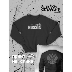 Свитшот женский черный с принтом National Team Russia. Свитер с надписью Национальная сборная России, герб России, двуглавый орел. Стиль андеграунд, style y2k. Одежда underground оверсайз, унисекс.