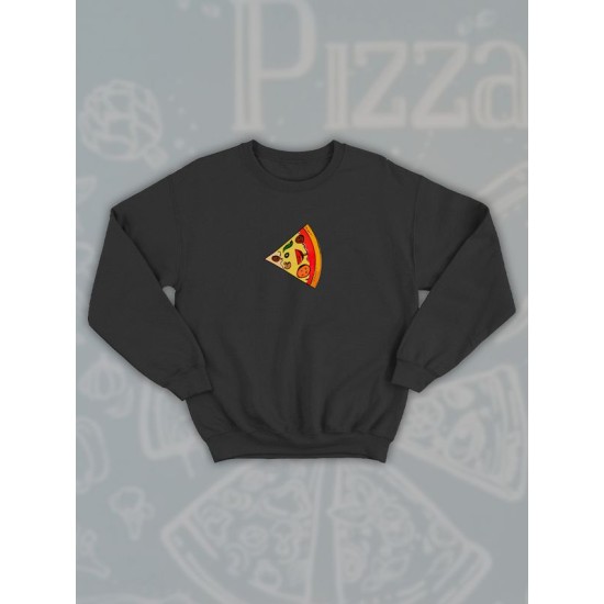 Парные свитшоты pizza кусочек пиццы черная женская с принтом мем прикол для влюбленных пар парня и девушки, двоих подруг и друзей, мемная, прикольная парная одежда underground y2k оверсайз