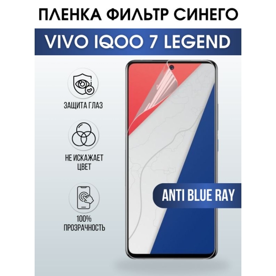 Защитная гидрогелевая пленка для смартфона Vivo IQOO 7 legend. Полиуретановая плёнка anti blue ray на мобильный телефон, для защиты экрана.
