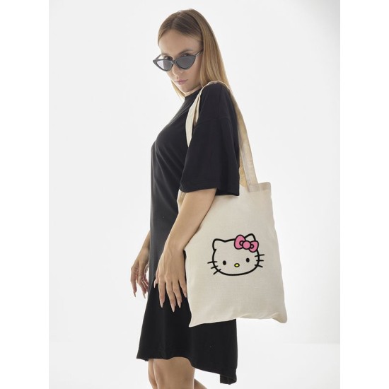 Сумка шоппер бежевый Аниме Hello Kitty Куроми дрейн тканевая с принтом Хелло Китти геншин импакт однотонный мягкий большая с надписью Хело Кити через плечо с котом bts токийские мстители