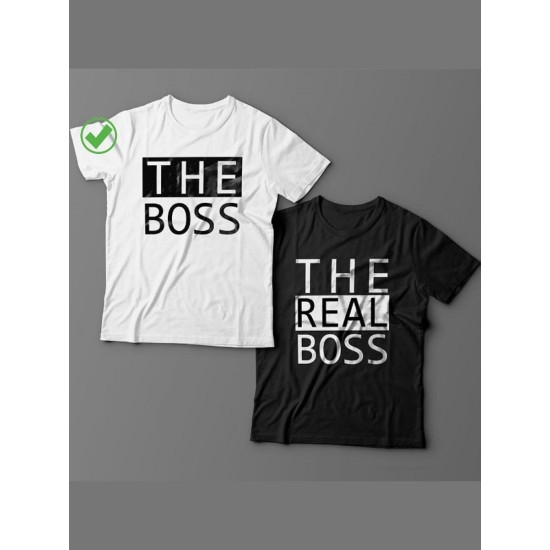 Парные футболки для мужа и жены, для парня и девушки с надписью "The boss & The real boss"