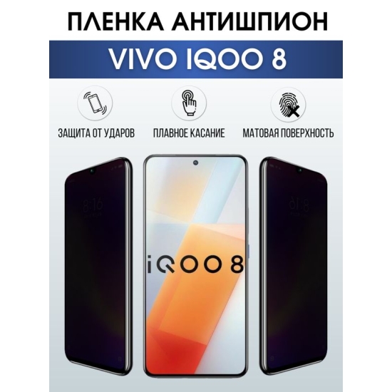 Защитная гидрогелевая пленка для смартфона Vivo IQOO 8. Полиуретановая плёнка антишпион на мобильный телефон, для защиты экрана.