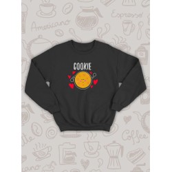 Парный свитшот кофе и печенька каваи Cookie черный женский с принтом милые чиби с сердечками сердце чибики chibbis kawai chibi kawaii для влюбленных пар парня и девушки, двоих подруг, парная одежда