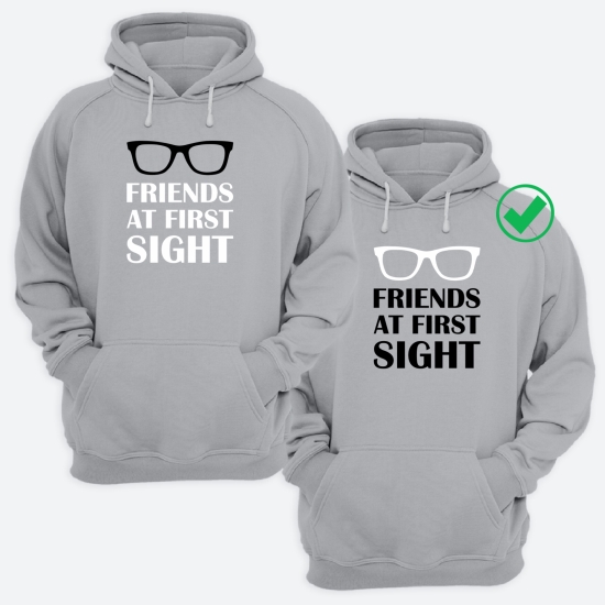 Парные толстовки с капюшоном для двоих друзей c надписью Friends at first sight