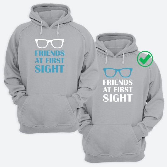 Парные толстовки с капюшоном для двоих друзей c надписью Friends at first sight