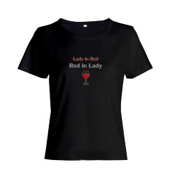 Футболка для женщины с прикольным принтом Red in lady. Прикольная футболка.
