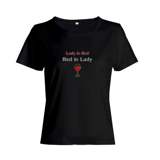 Футболка для женщины с прикольным принтом Red in lady. Прикольная футболка.
