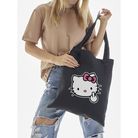 Сумка шоппер черный Аниме Hello Kitty Куроми дрейн тканевая с принтом Хелло Китти геншин импакт однотонный мягкий большая с надписью Хело Кити через плечо с котом bts токийские мстители