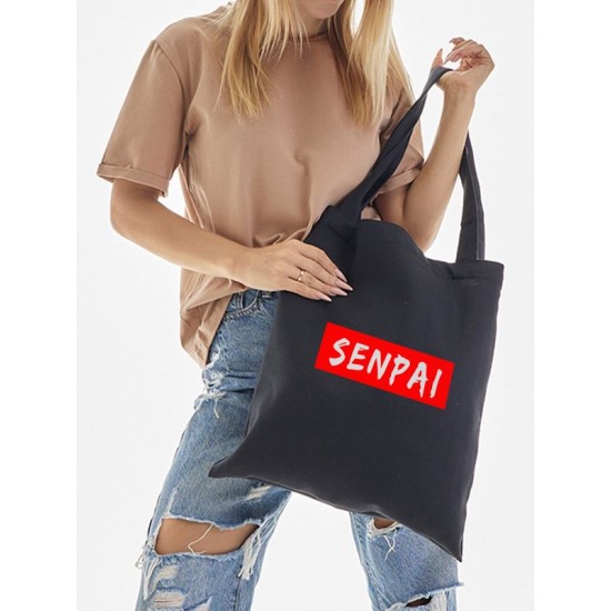 Сумка женская через плечо шоппер с принтом аниме надписью Senpai