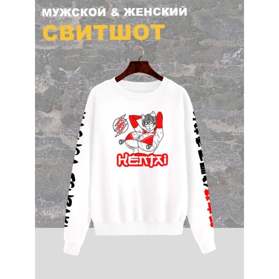 Свитшот женский белый хентай тян anime, sexy hentai club с принтом ahegao, с надписью ахегао. Одежда в стиле андеграунд, style y2k. Свитер унисекс оверсайз, underground.