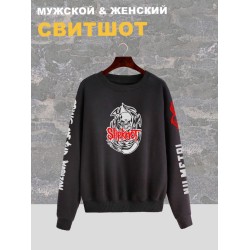 Свитшот женский черный с принтом группа Слипкнот, череп. Свитер с надписью Slipknot, логотип. Стиль андеграунд, style y2k. Одежда underground оверсайз, унисекс, подростковая, rock merch.