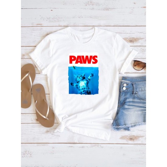 Футболка Paws мем котик и лапки котенок прикол мемная с принтом