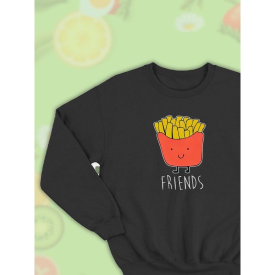 Парные свитшоты Best Friends фри черная мужская с принтом картошка фри для влюбленных пар парня и девушки, двоих подруг и друзей, мемная, парная одежда underground y2k оверсайз