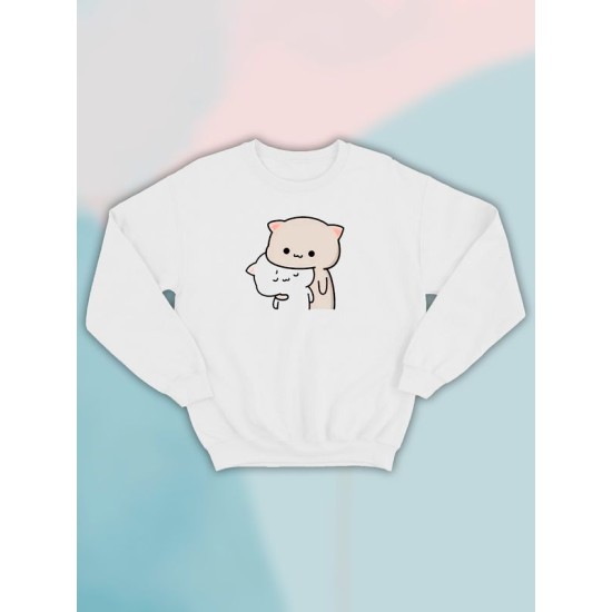 Парные свитшоты Mochi cats chibi cat kawaii белый мужской с принтом chibis chibbis для влюбленных пар парня и девушки, двоих подруг и друзей, мемная, прикольная парная одежда underground оверсайз