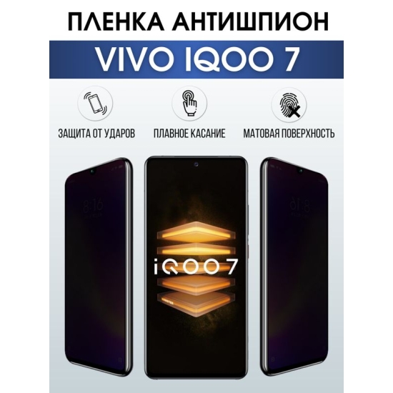 Защитная гидрогелевая пленка для смартфона Vivo IQOO 7. Полиуретановая плёнка антишпион на мобильный телефон, для защиты экрана.