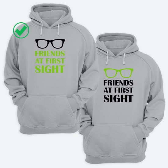 Парные толстовки с капюшоном для двоих друзей c надписью Friends at first sight