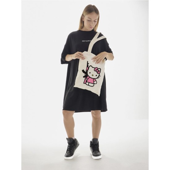 Сумка шоппер бежевый Аниме Hello Kitty Куроми дрейн тканевая с принтом Хелло Китти геншин импакт однотонный мягкий большая с надписью Хело Кити через плечо с котом bts токийские мстители