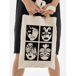 Шоппер бежевый с принтом Рок группа Kiss, состав. Сумка для шопинга на плечо тканевая, мужская и женская.