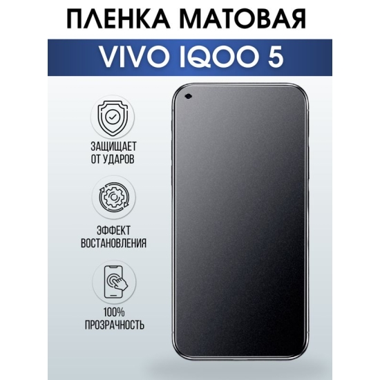 Защитная гидрогелевая пленка для смартфона Vivo IQOO 5. Матовая полиуретановая плёнка на мобильный телефон, для защиты экрана.