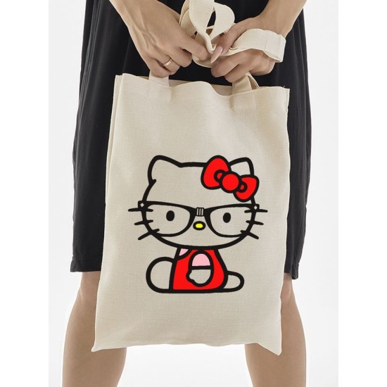 Сумка шоппер бежевый Аниме Hello Kitty Куроми дрейн тканевая с принтом Хелло Китти геншин импакт однотонный мягкий большая с надписью Хело Кити через плечо с котом bts токийские мстители