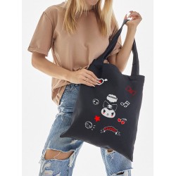 Шоппер черный с принтом Kuromi. Сумка Hello Kitty для шопинга на плечо тканевая, мужская и женская.
