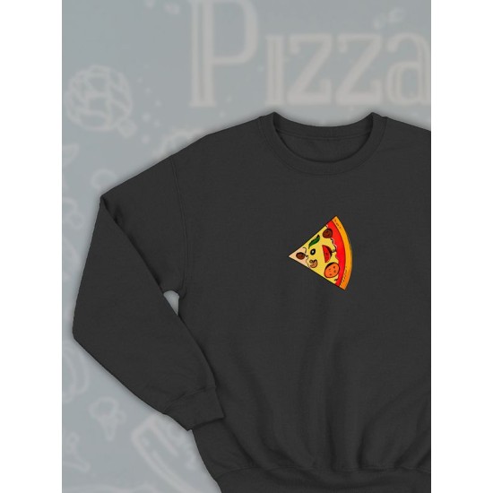 Парные свитшоты pizza кусочек пиццы черная женская с принтом мем прикол для влюбленных пар парня и девушки, двоих подруг и друзей, мемная, прикольная парная одежда underground y2k оверсайз