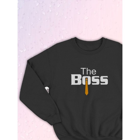Парные свитшоты The Boss Босс черная мужская с принтом мем прикол для влюбленных пар парня и девушки, двоих подруг и друзей, мемная, прикольная парная одежда андеграунд y2k оверсайз
