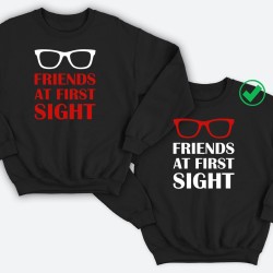 Парные свитшоты для двоих друзей Friends at first sight. Толстовки без капюшона для двоих