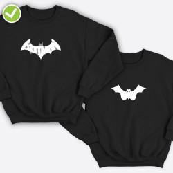 Парные свитшоты для двоих мужа и жены, влюбленных с принтом Mr Batman & Mrs Batman / Толстовка без капюшона для пары