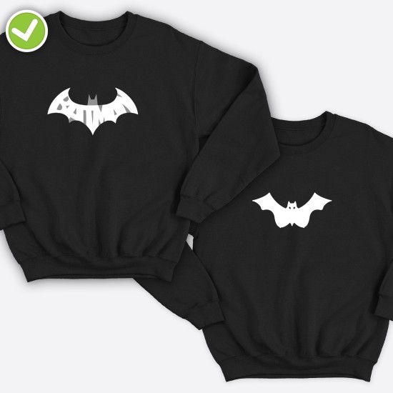 Парные свитшоты для двоих мужа и жены, влюбленных с принтом Mr Batman & Mrs Batman / Толстовка без капюшона для пары