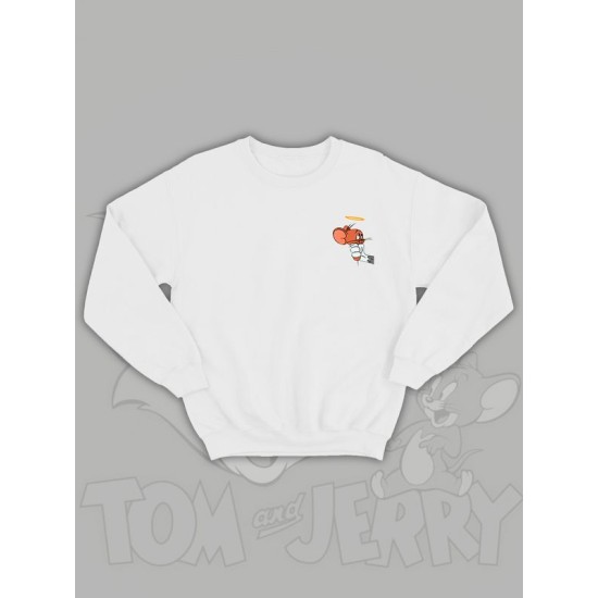 Парные свитшоты Том и Джерри мышонок ангел белая женская с принтом Tom and Jerry angel для влюбленных пар парня и девушки, двоих подруг, мемная андеграунд парная одежда underground y2k оверсайз