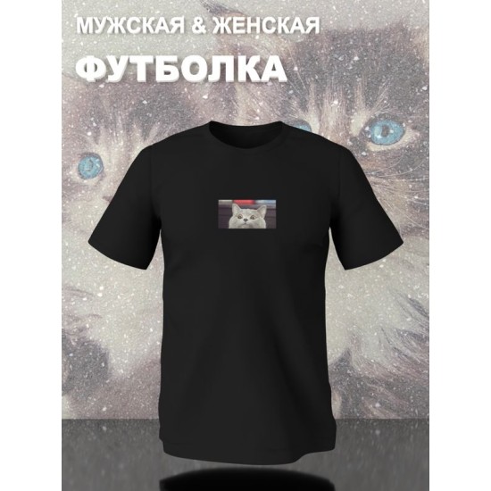 Футболка Серый кот мем мемный котик улыбается прикол с принтом котэ