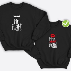 Парные свитшоты для двоих мужа и жены, влюбленных с принтом Mr Right & Mrs always Right / Толстовка без капюшона для пары