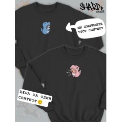 Парные свитшоты Том и Джерри Кот Том прикол черная мужская с принтом Tom and Jerry для влюбленных пар парня и девушки, двоих подруг и друзей, мемная андеграунд парная одежда y2k оверсайз
