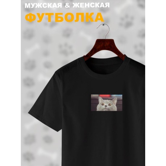Футболка Серый кот мем мемный котик улыбается прикол с принтом котэ