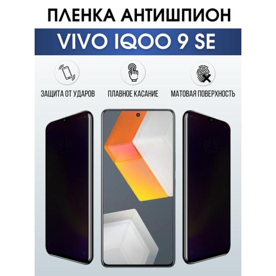 Защитная гидрогелевая пленка для смартфона Vivo IQOO 9 se. Полиуретановая плёнка антишпион на мобильный телефон, для защиты экрана.
