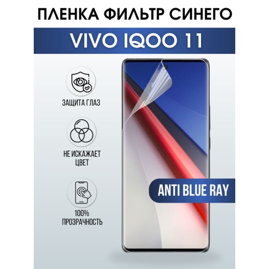 Защитная гидрогелевая пленка для смартфона Vivo IQOO 11. Полиуретановая плёнка anti blue ray на мобильный телефон, для защиты экрана.