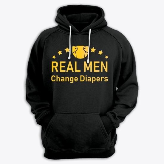 Прикольная мужская толстовка с капюшоном с надписью Real men change diapers.