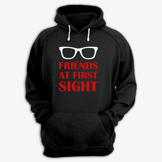 Парные толстовки с капюшоном для двоих друзей c надписью Friends at first sight
