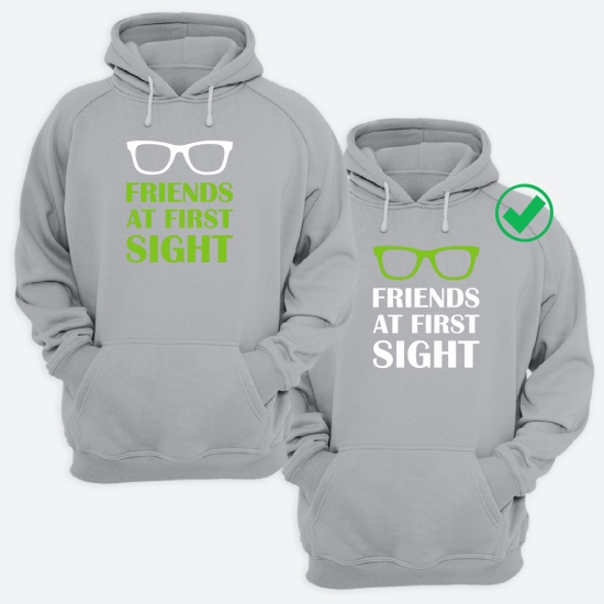 Парные толстовки с капюшоном для двоих друзей c надписью Friends at first sight